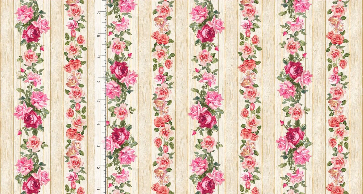 Timeless Treasures Romance Rose Stripe Natural Cotton Fabric BTY | Michaels