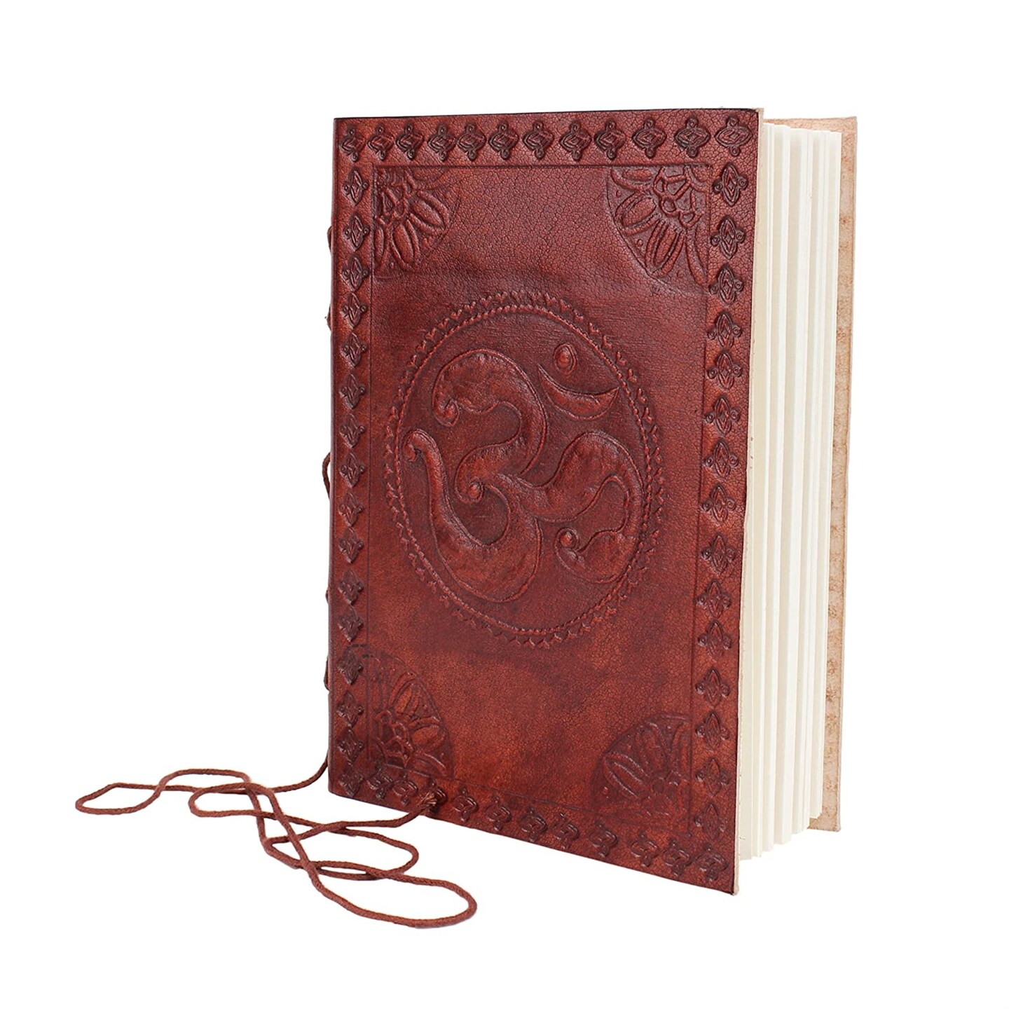Store Indya Thoughtful Hand Embossed Leather Journal Travel Pocket Personal Diary (7 x 5) with Peace OM Symbol and Handmade Paper