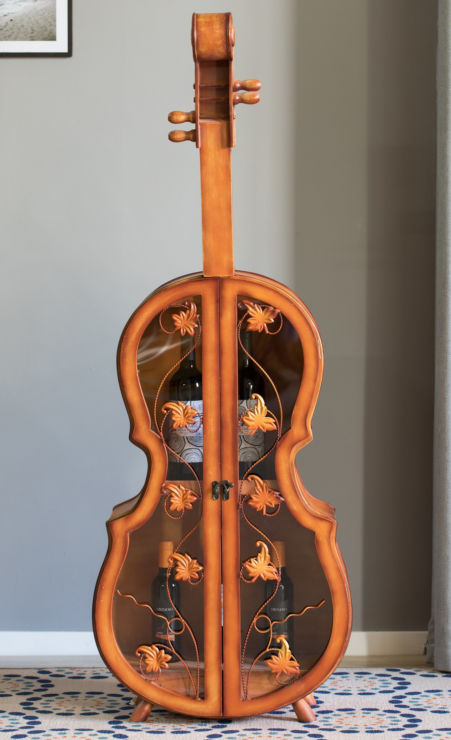 4.5 Feet Tall Violin Shaped Cabinet With 2 Shelf and Acrylic Clear Double Door