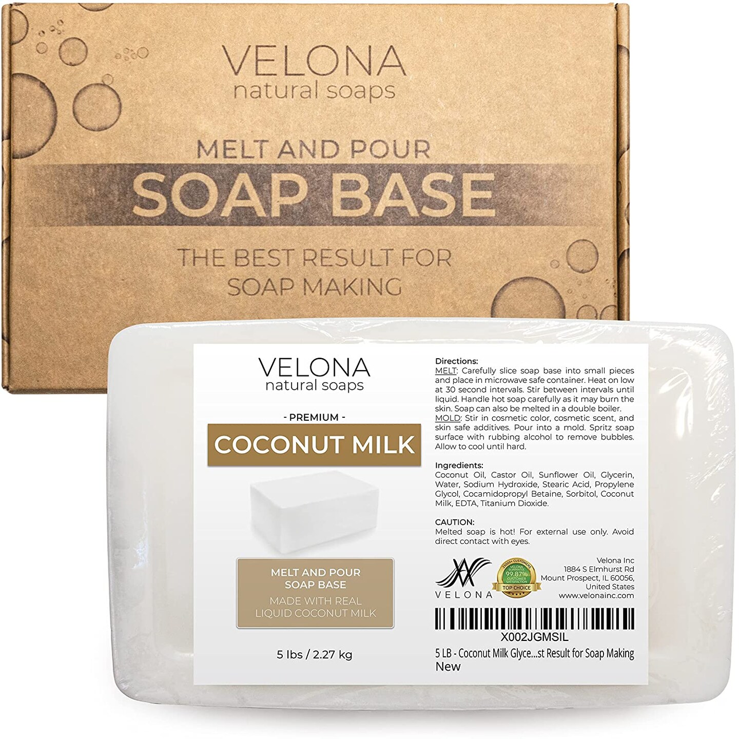 5 LB - Coconut Milk Glycerin Soap Base by Velona | SLS/SLES Free | Melt and Pour | Natural Bar for The Best Result for Soap Making&#x2026;