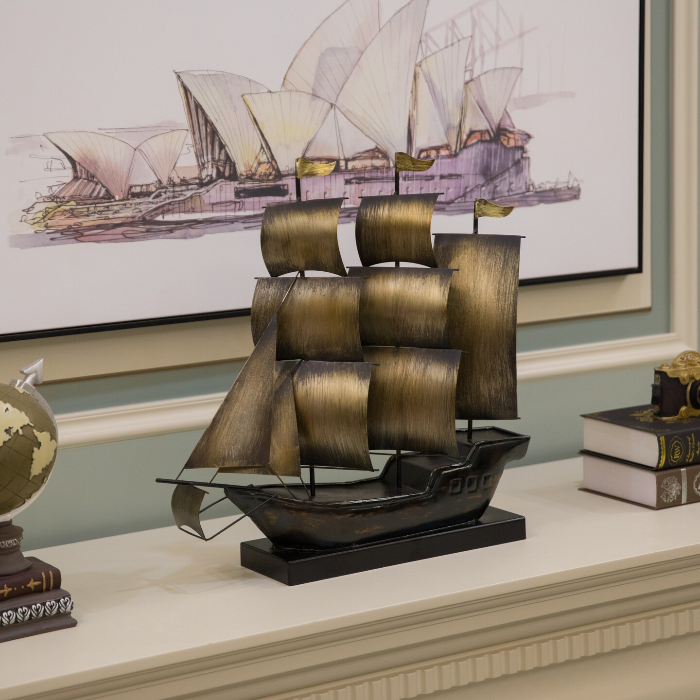 Nautical Home Decor Metal Sailboat Centerpiece Ship Decor Desktop Decoration