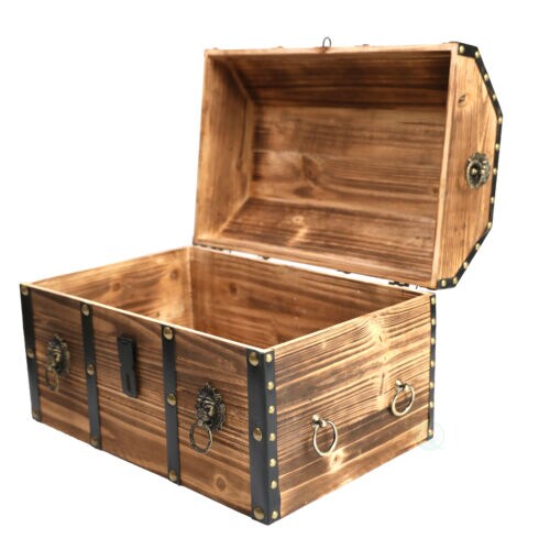 Large Wooden Pirate Lockable Trunk with Lion Rings