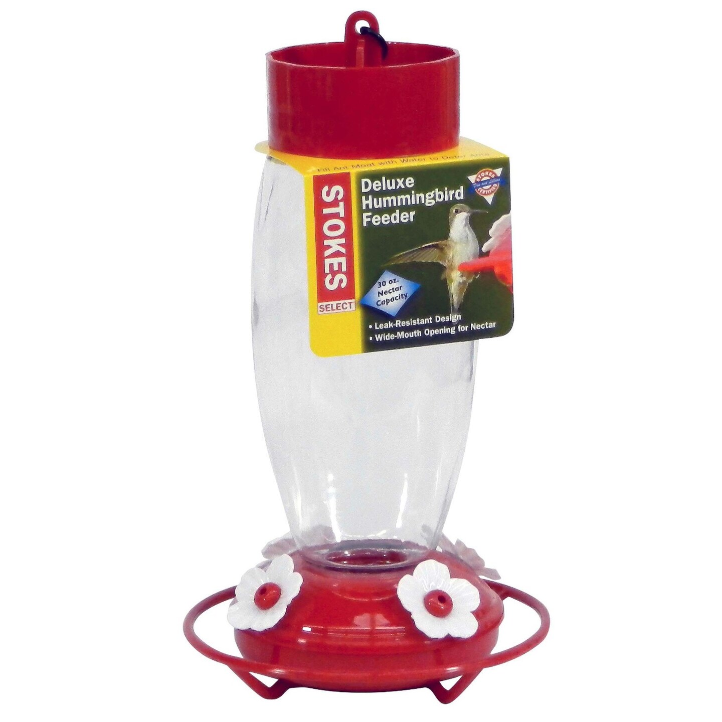 More Birds Glass Deluxe 2-PIece Hummingbird Feeder 30 Oz Red Base Yellow Flowers