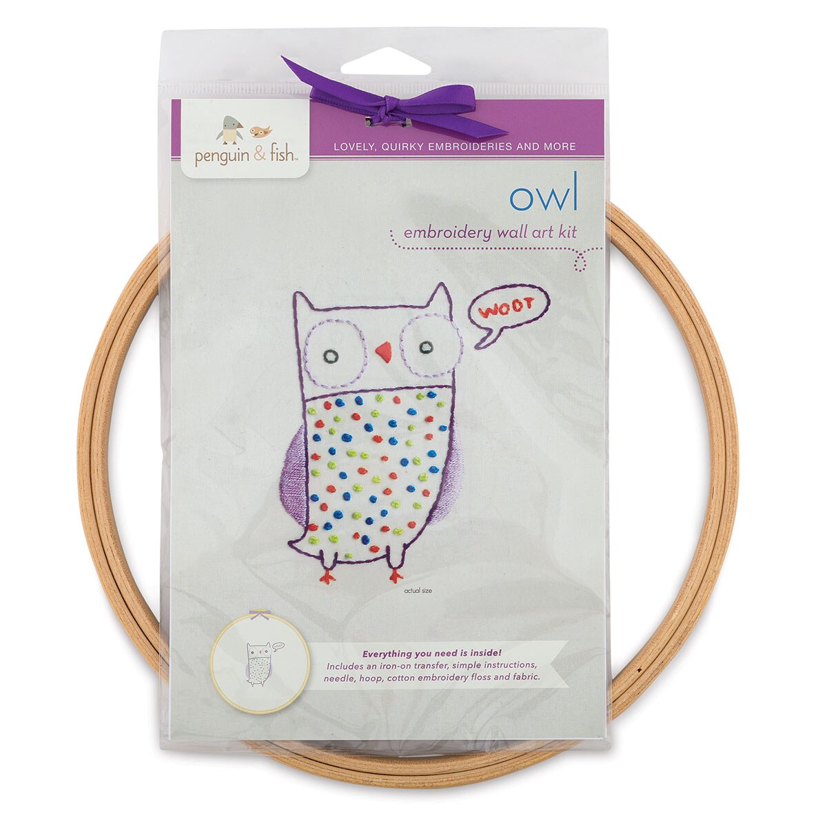 Penguin &#x26; Fish Embroidery Wall Art Kit - Owl