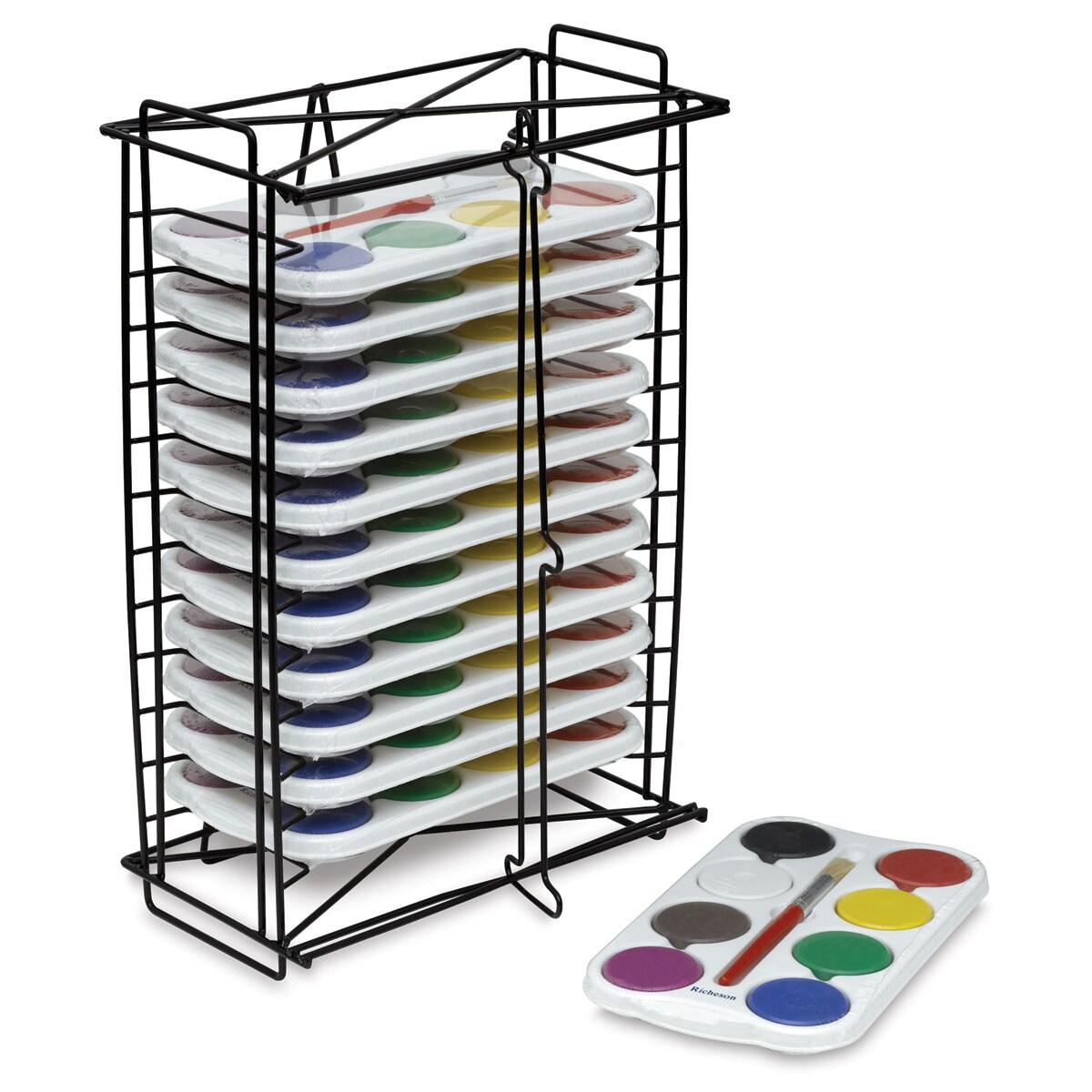 Richeson Tempera Cakes and Sets - 12 Tier Tempera Rack with 12, 8-Color Sets