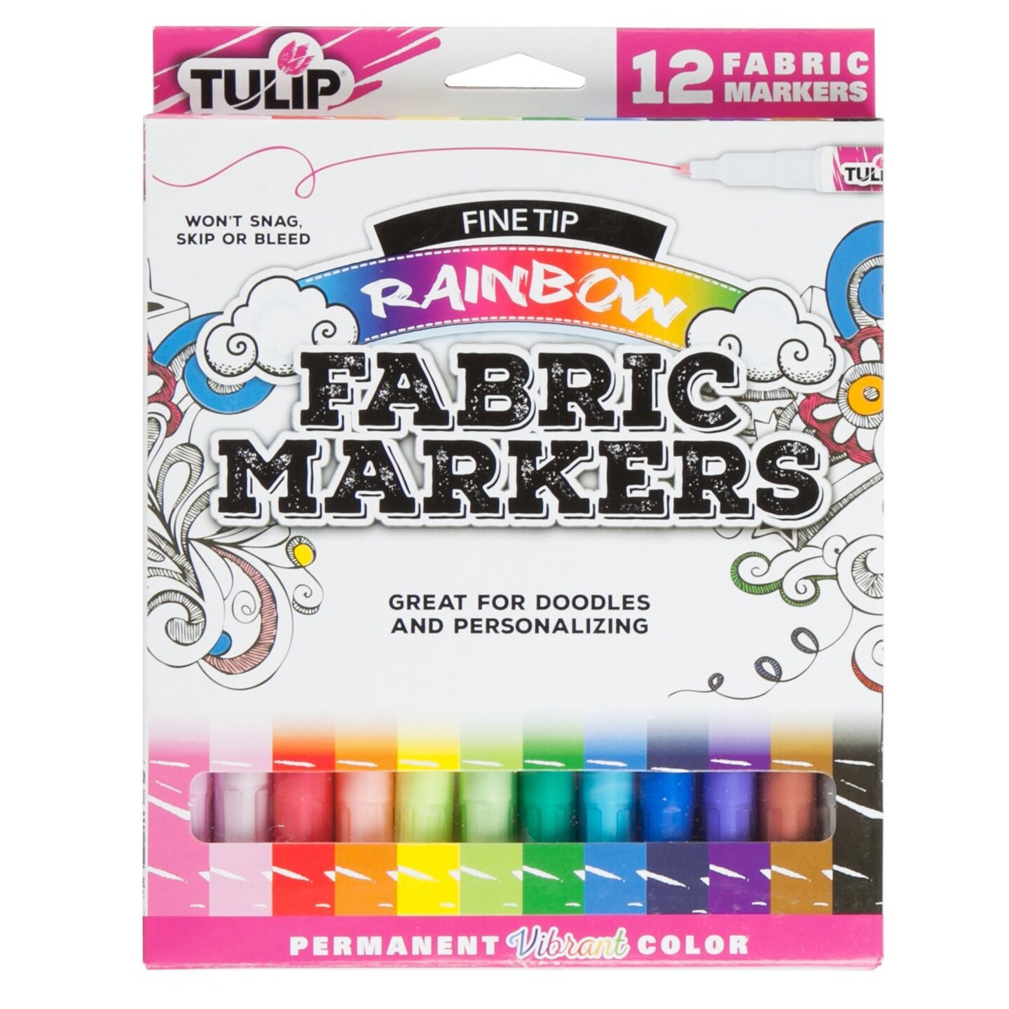 Fine-Tip Fabric Markers Rainbow 12 Pack