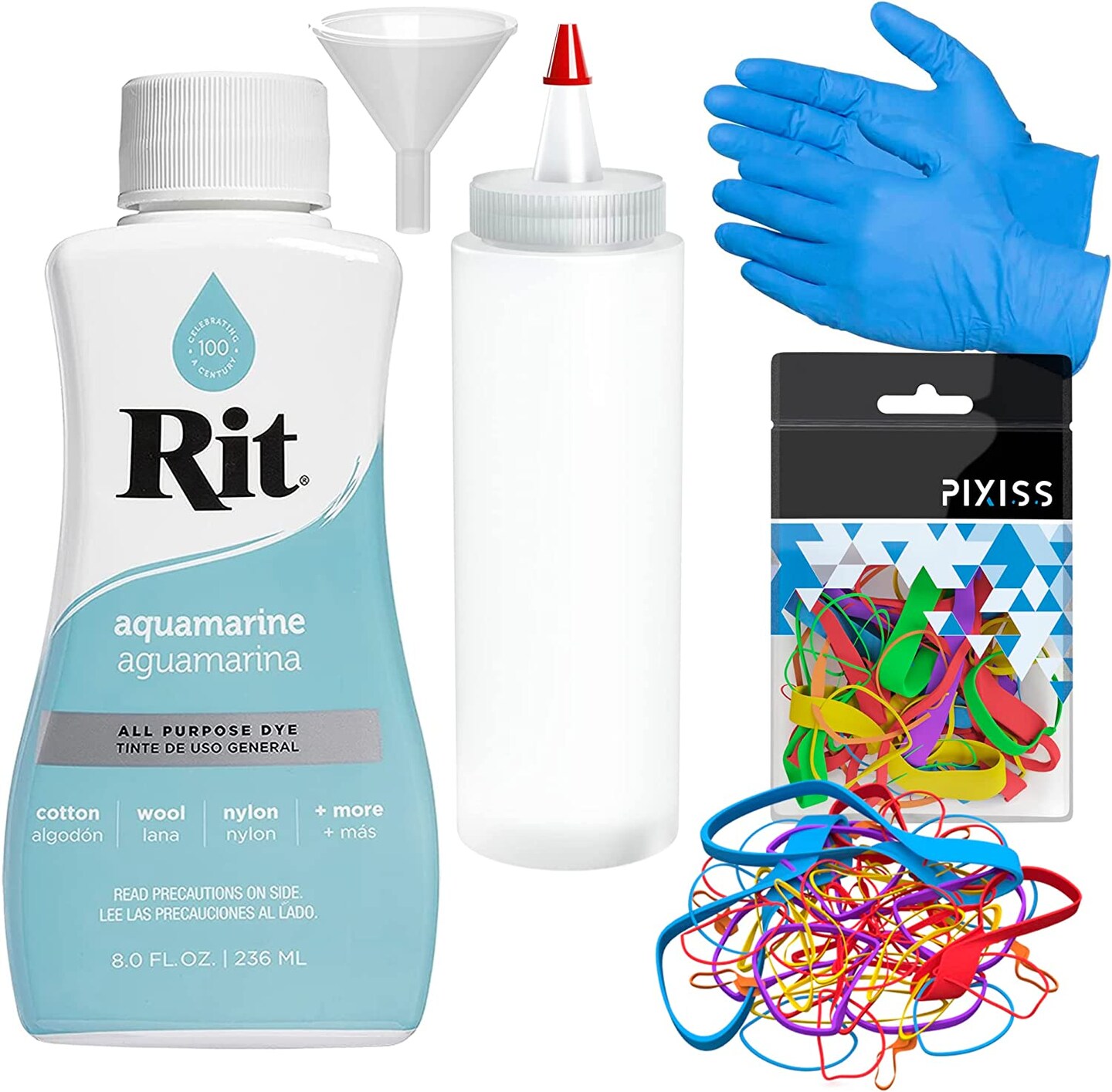 Rit Dye Liquid Aquamarine All-Purpose Dye 8oz, Pixiss Tie Dye Accessories Bundle