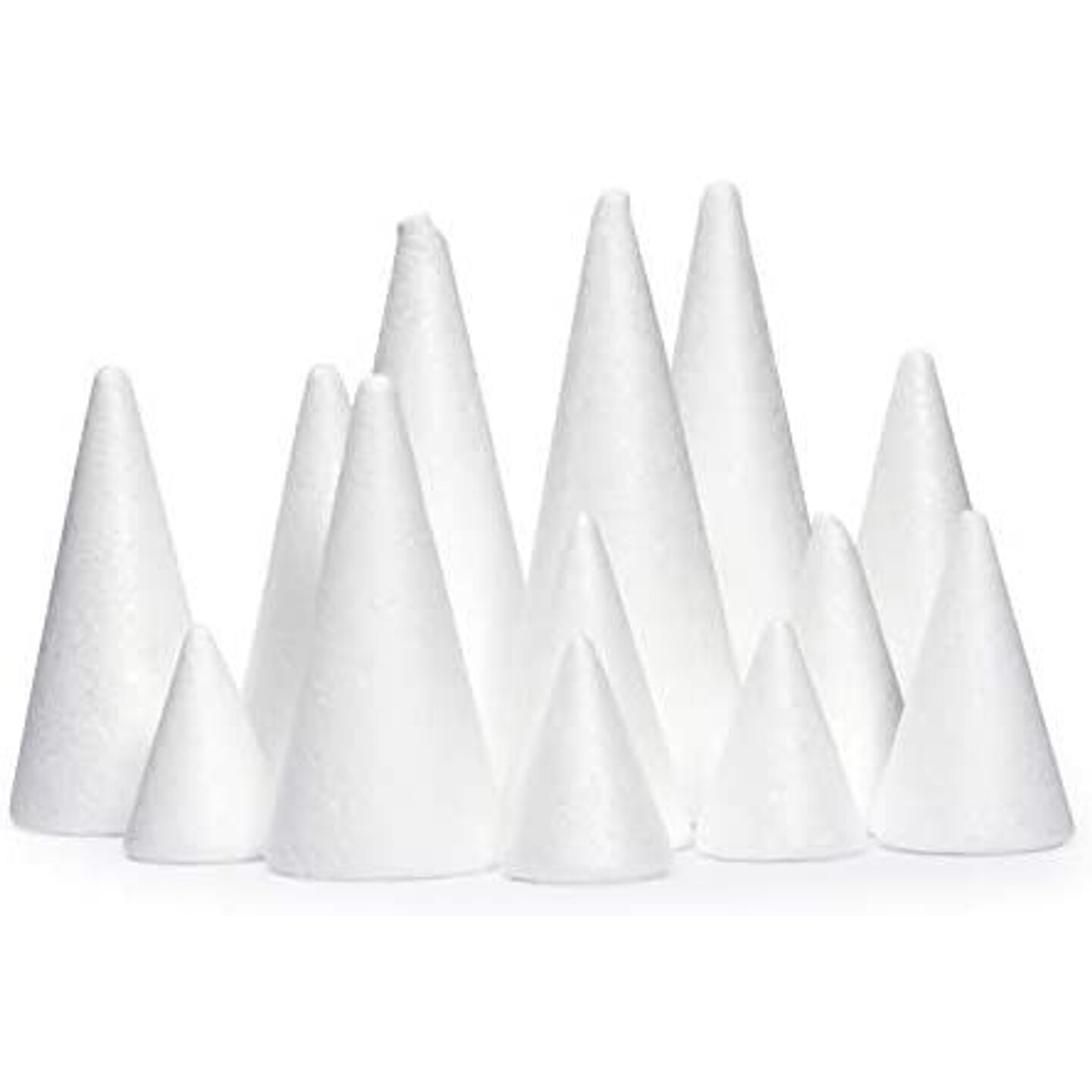 White Foam Cones for Crafts, 4 Assorted Sizes (2.3-6 In, 16 Pack
