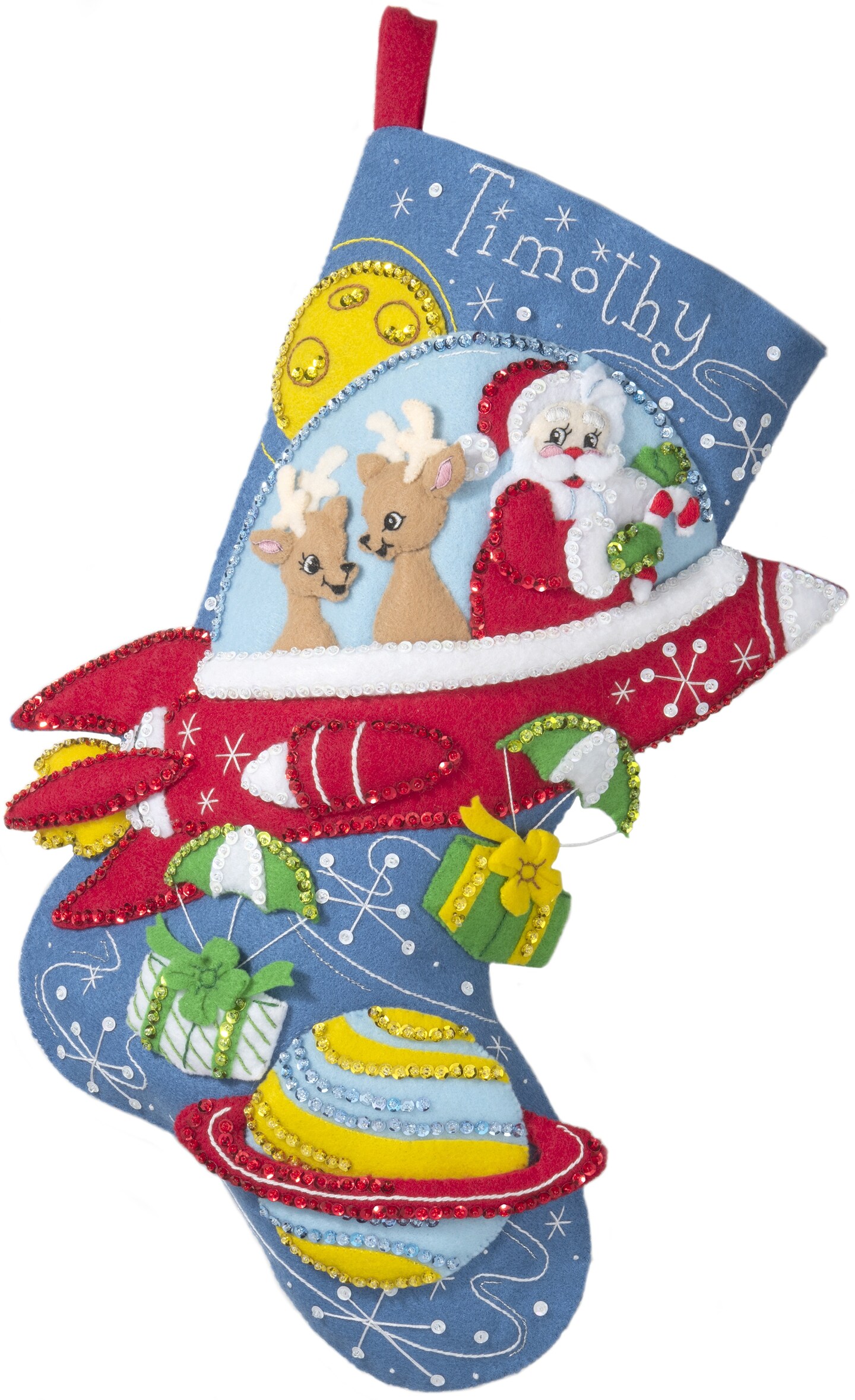 Bucilla Felt Stocking Applique Kit 18" Long-Rocket Ship Santa
