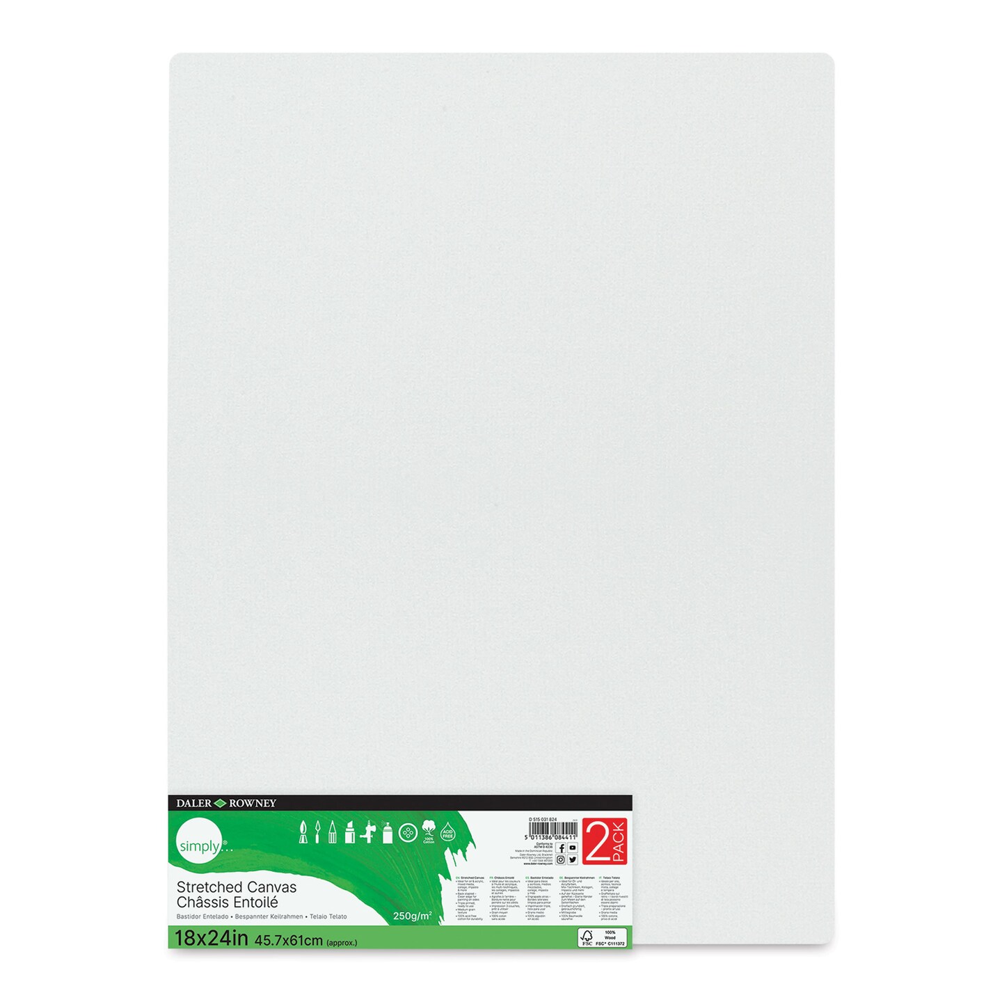 DalerRowney Simply Stretched Cotton Canvases Pkg of 2, 18" x 24
