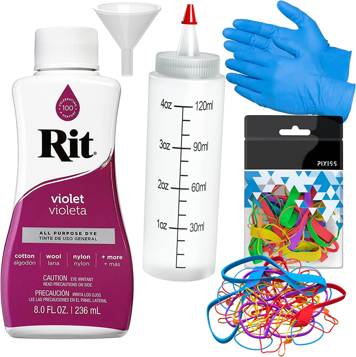 Rit Dye Liquid Violet All-Purpose Dye 8oz, Pixiss Tie Dye Accessories Bundle