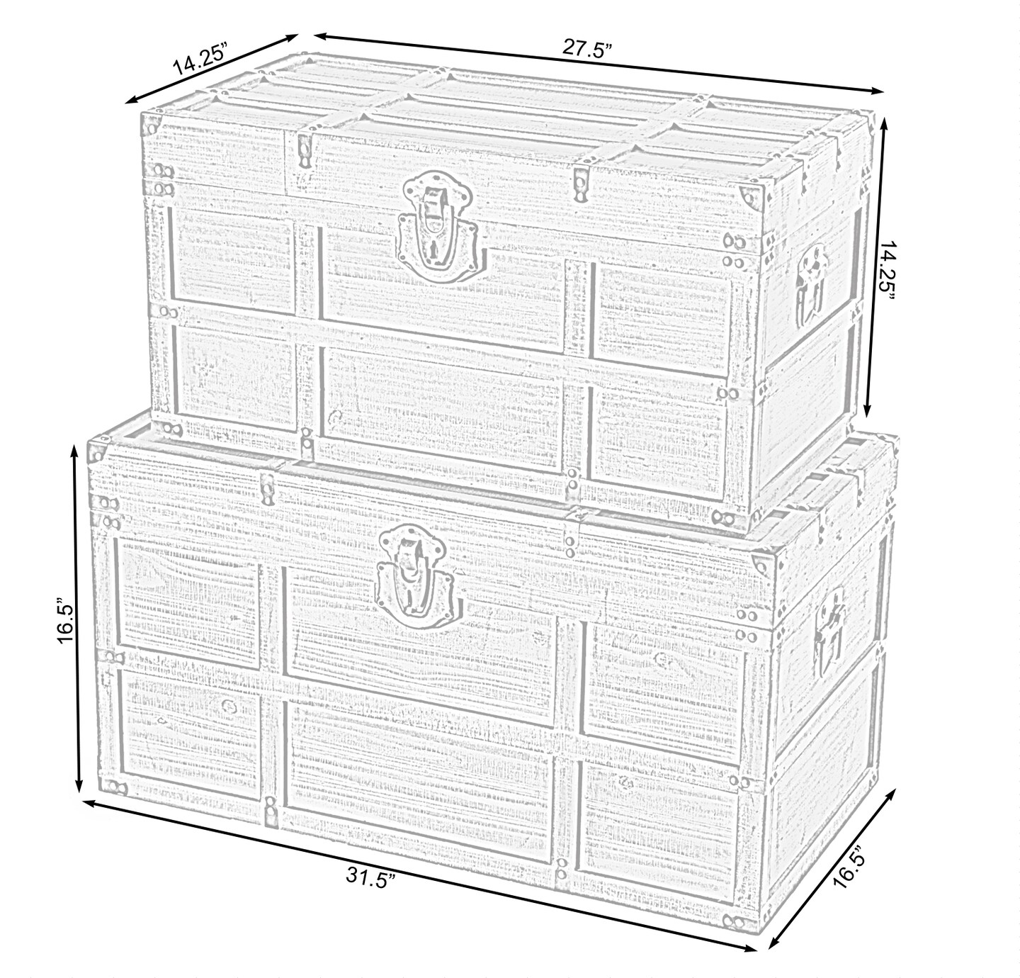 Wooden Rectangular Lined Rustic Storage Trunk with Latch