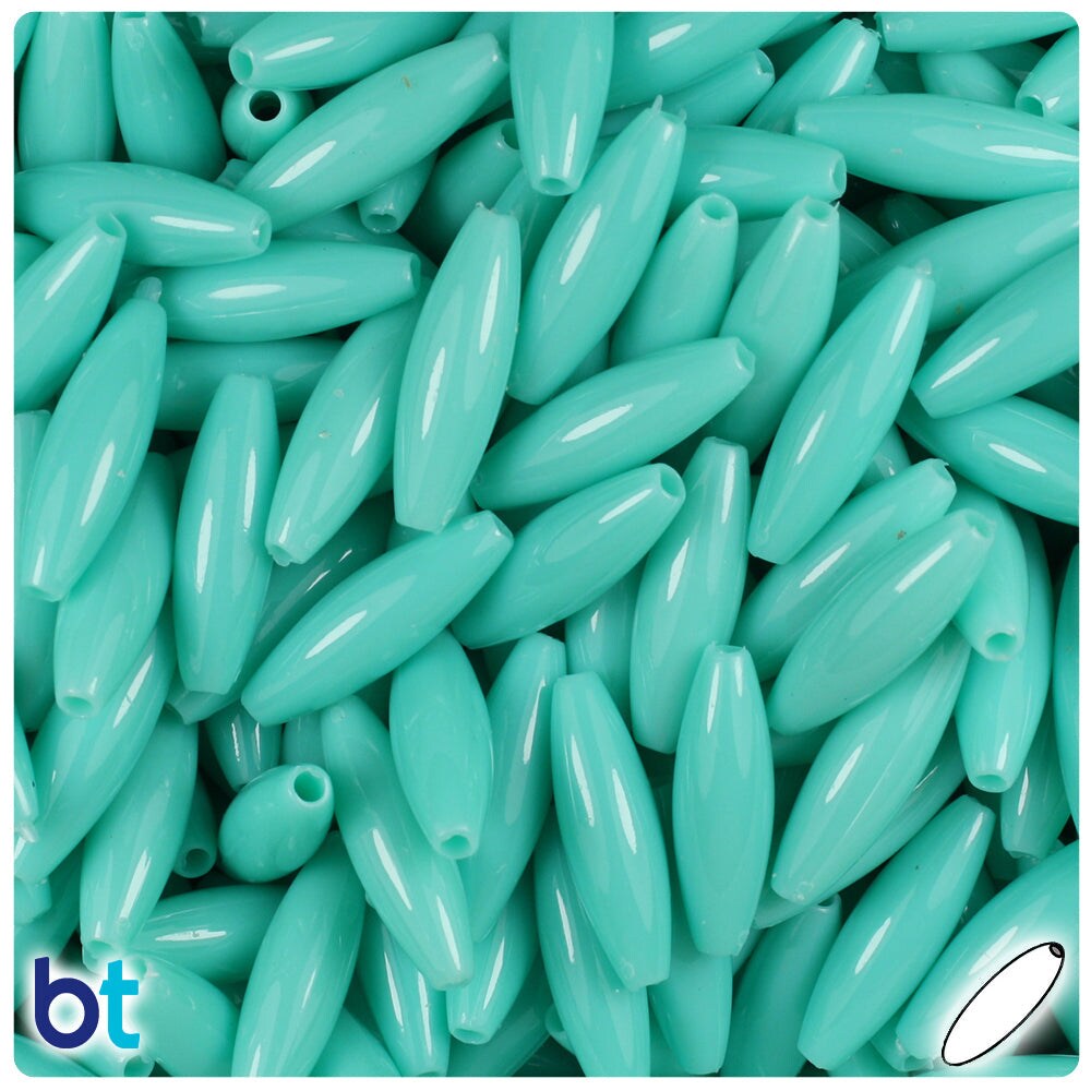 BeadTin Light Turquoise Opaque 19mm Spaghetti Plastic Craft Beads (150pcs)