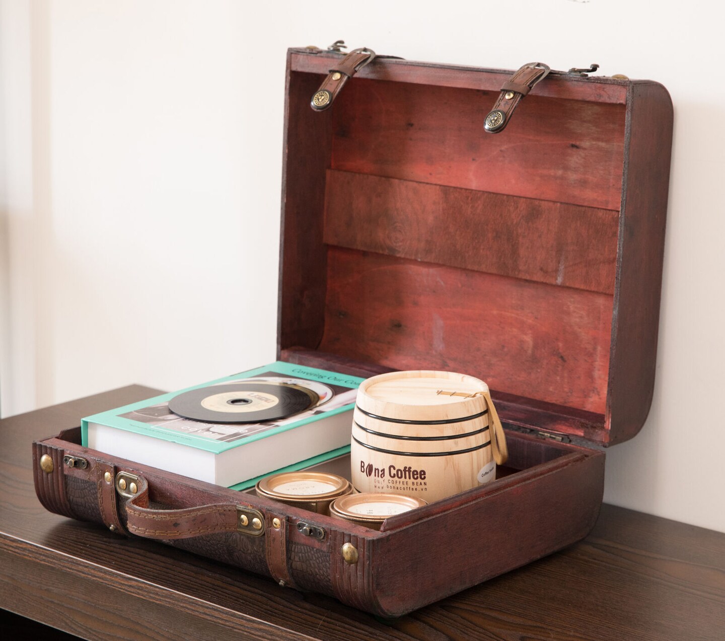 Decorative Wooden Leather Suitcase