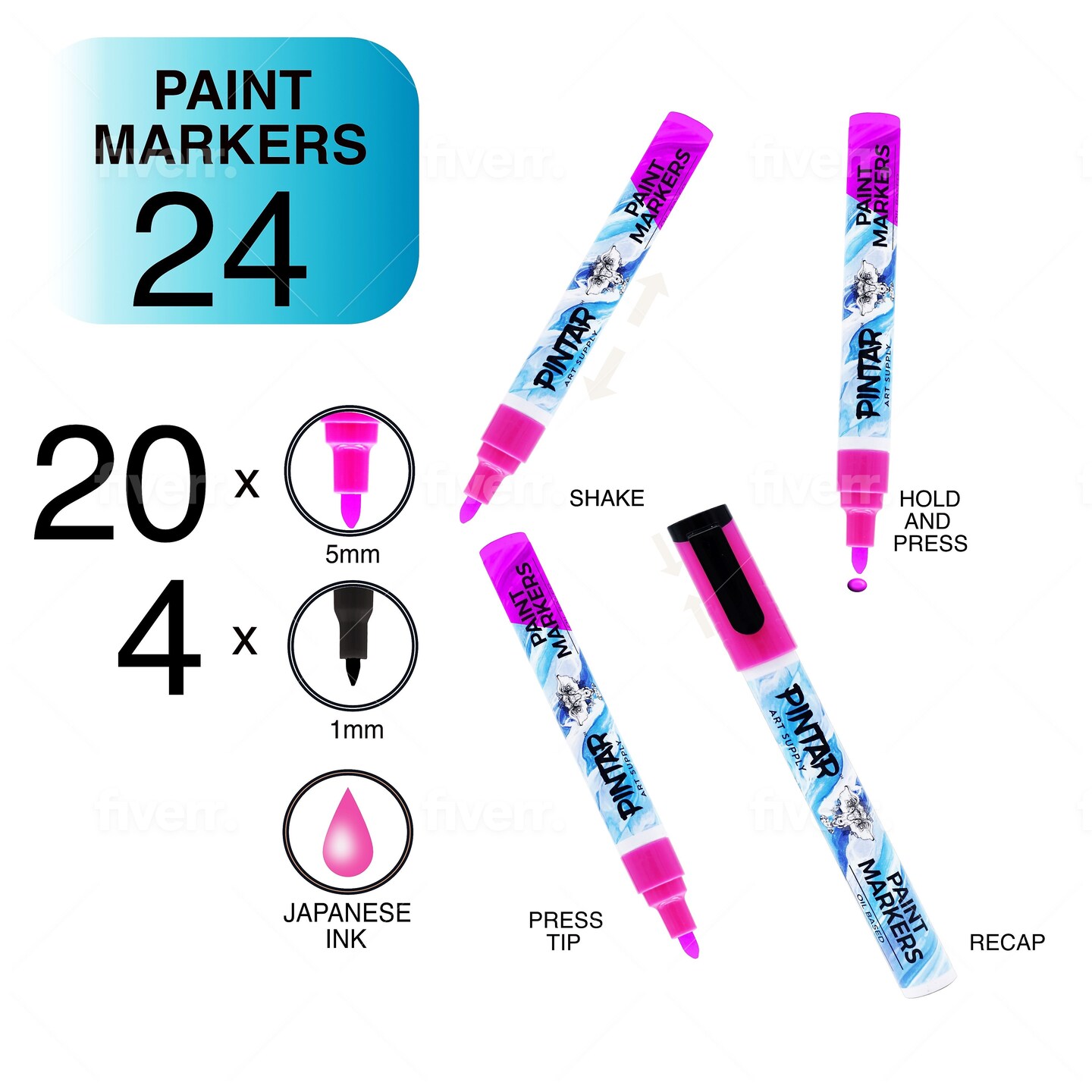 Pintar Oil Based Paint Markers - 24 Pack with 20 (5 mm Tips) &#x26; 4 (1 mm Tips)