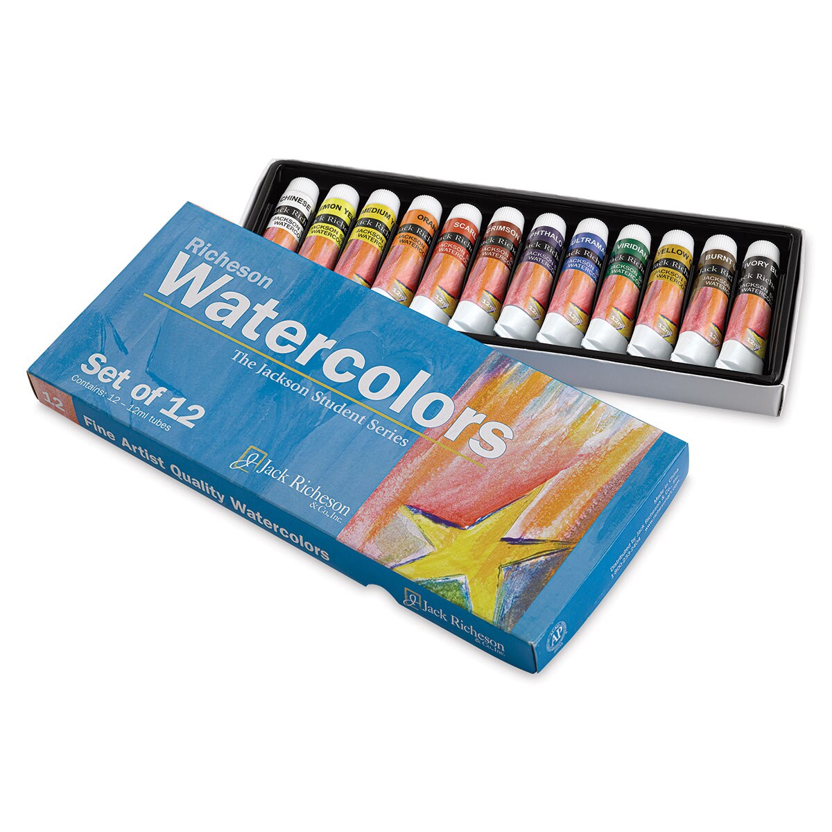 Richeson Watercolor Tubes Set - Set of 12, Assorted Colors, 12 ml, Tubes