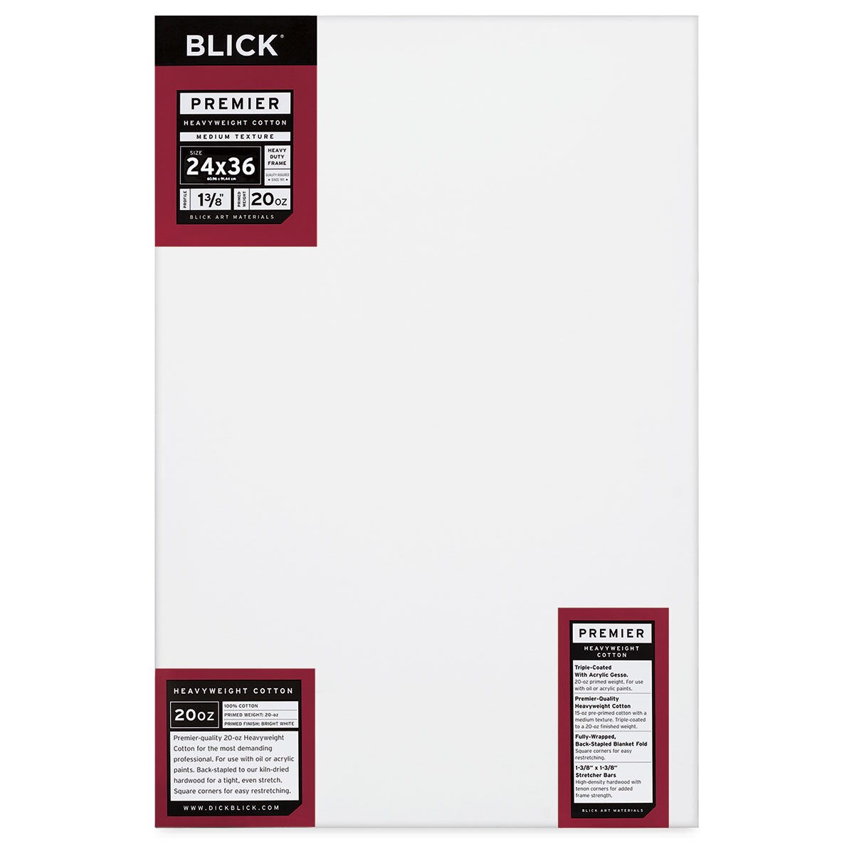 Blick Premier Heavyweight Stretched Cotton Canvas - 24&#x22; x 36&#x22;, 1-3/8&#x22; Profile