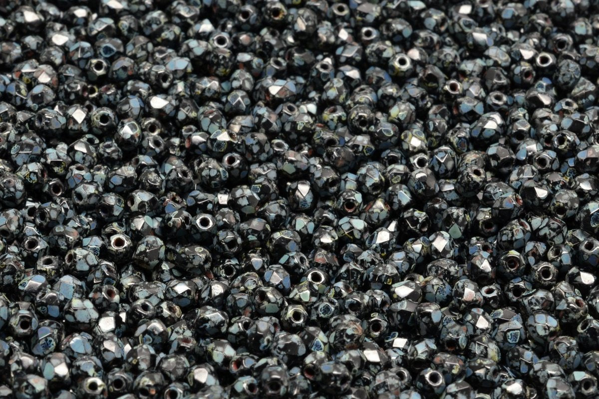 3mm Czech Fire Polish Round Bead, Jet Travertin, 50 pieces