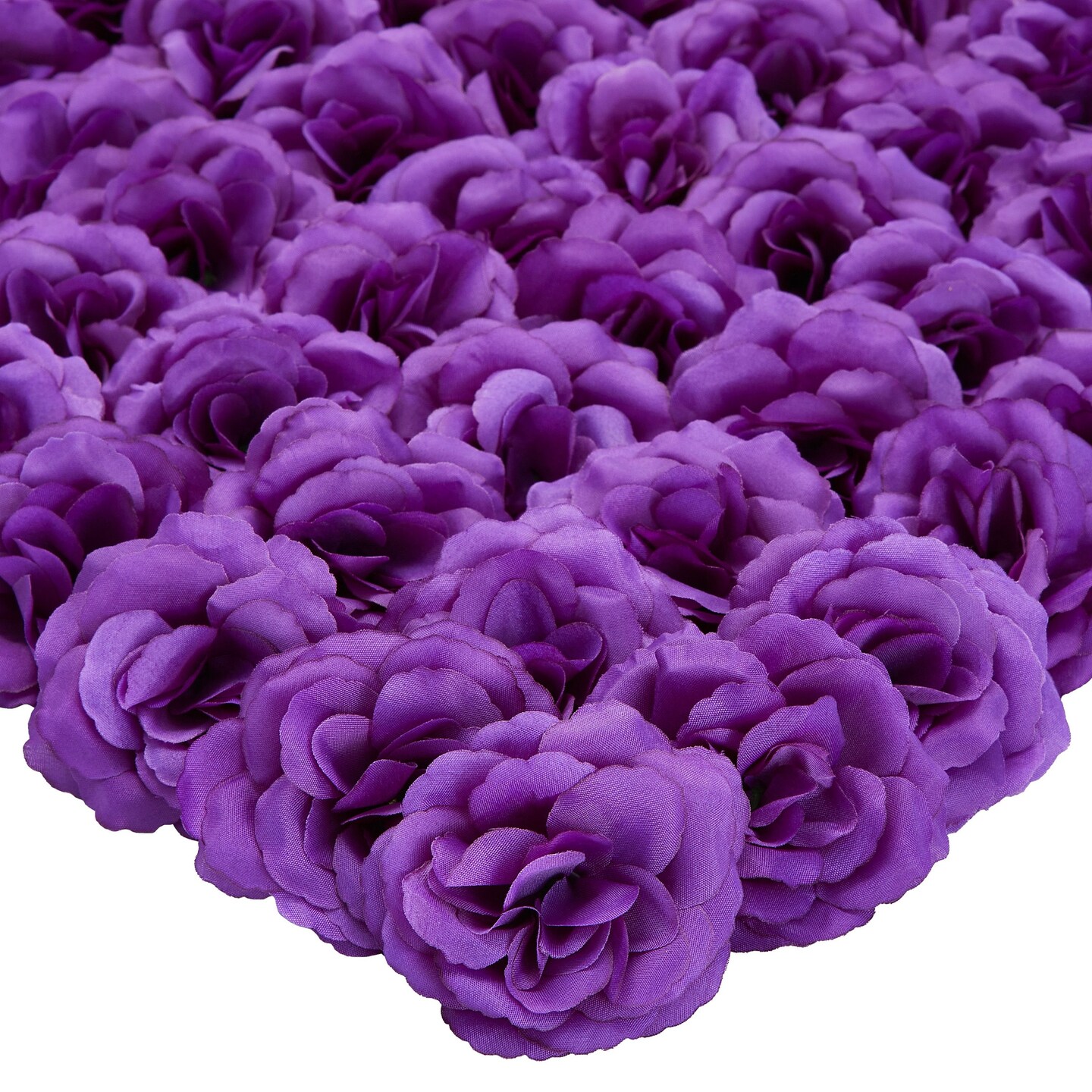 50 Pack Purple Roses Artificial Flowers Bulk, 3 Inch Stemless Fake Silk Roses for Decorations, Wedding, Faux Bouquets