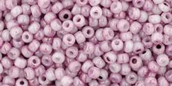 Toho 11/0 Round Japanese Seed Bead, TR11-1200, Marbled Opaque White/Pink