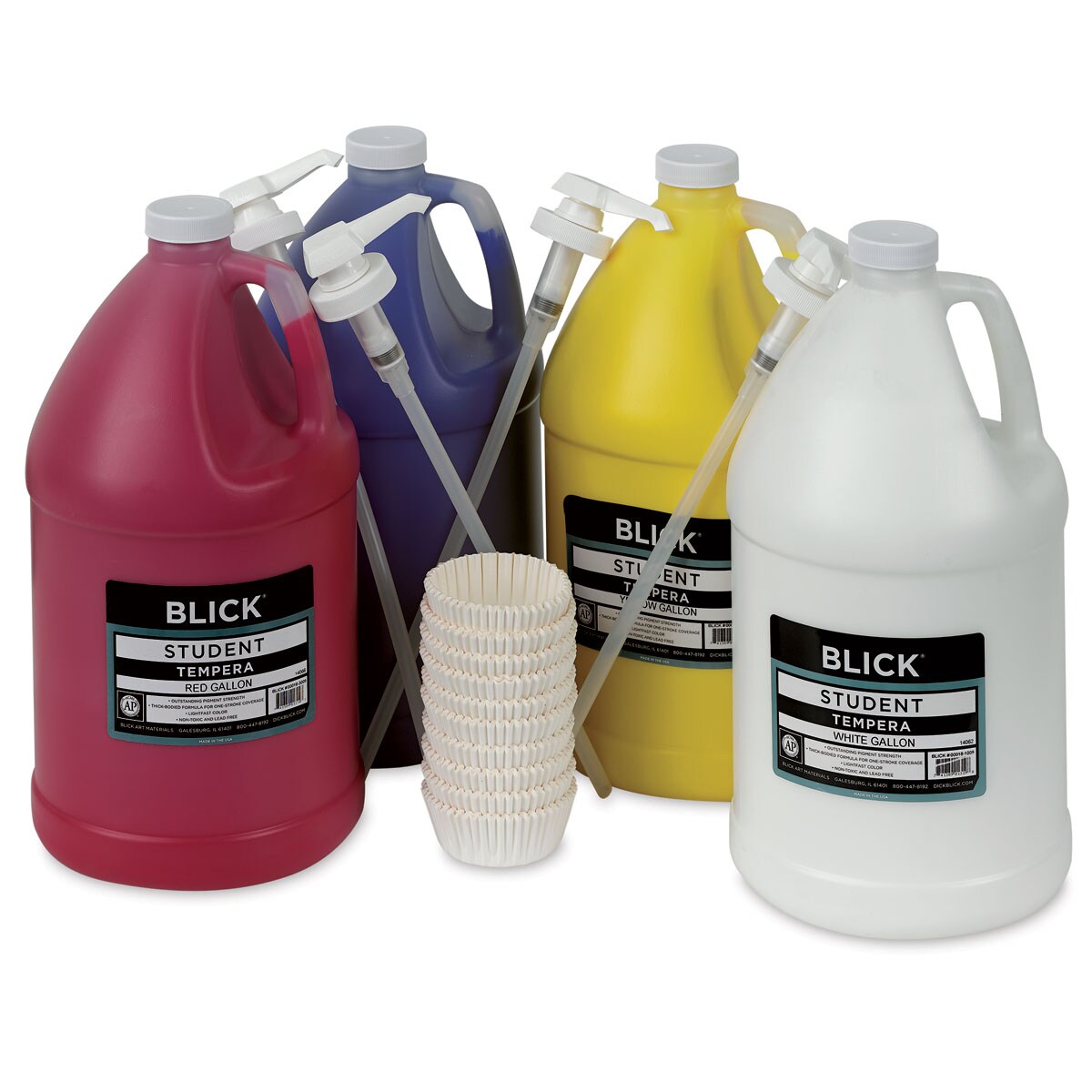 Blick Student Tempera Paints - Set of 4, Pump Kit, Primary Colors, Gallon