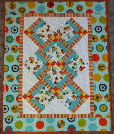 Baby Quilt Cars Crib  Floor Quilt 41x 52 Great Shower or Baby Gift