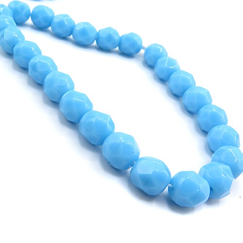 Turquoise Round Faceted Czech Glass Beads (1 strand/25 beads) (B615)