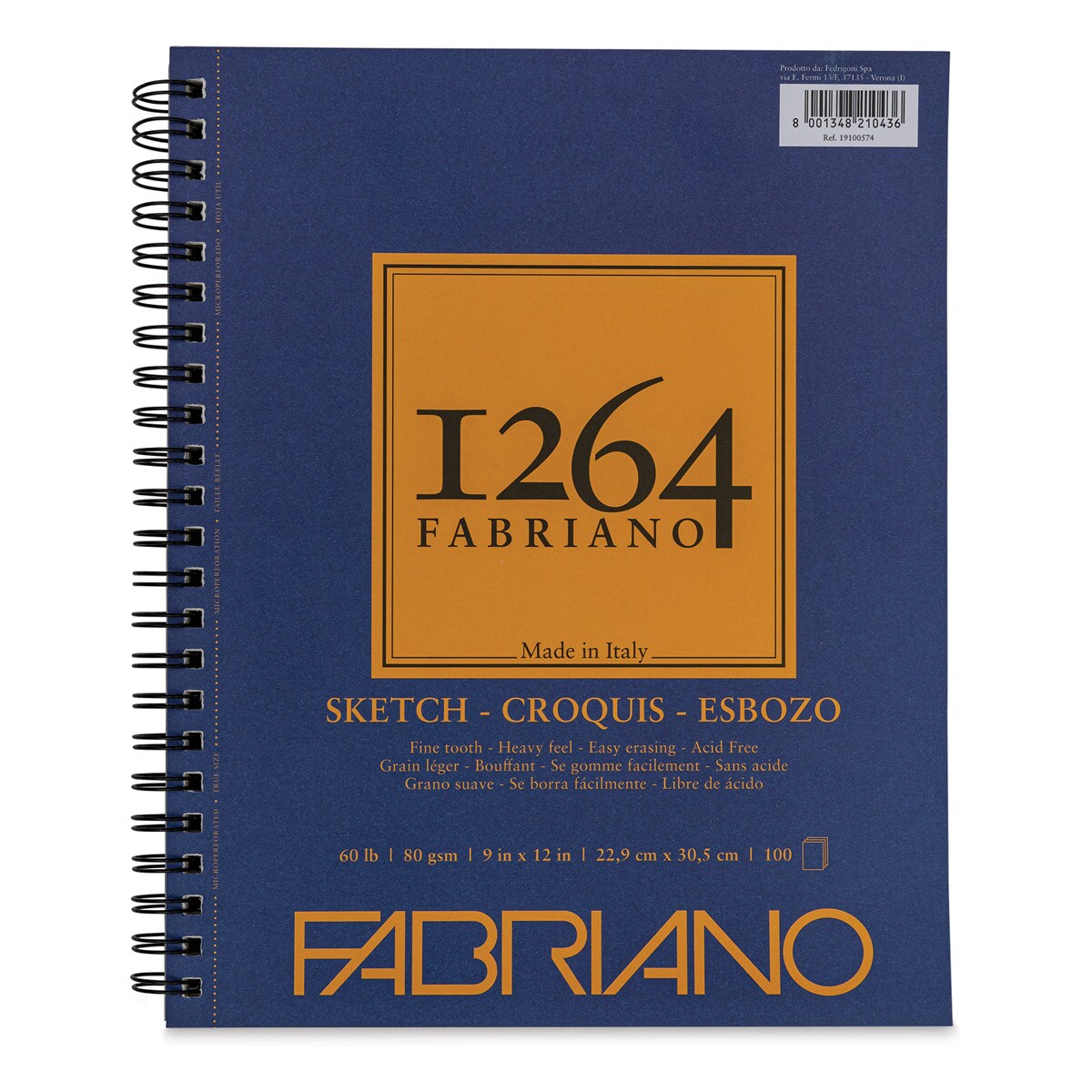 Fabriano 1264 Sketch Pad, 9" x 12", Spiral, 100 Sheets, Portrait