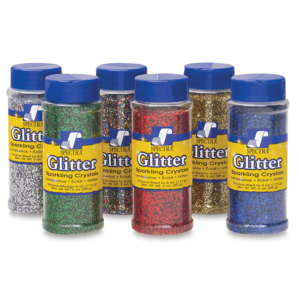 Spectra Sparkling Crystals Glitter - 4 oz, Set of 6 Jars, Assorted Colors