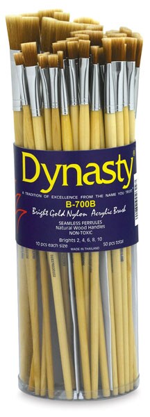 Dynasty Dupont Tynex Gold Nylon Acrylic Brush Canister - Brights, Long Handle, Canister of 50