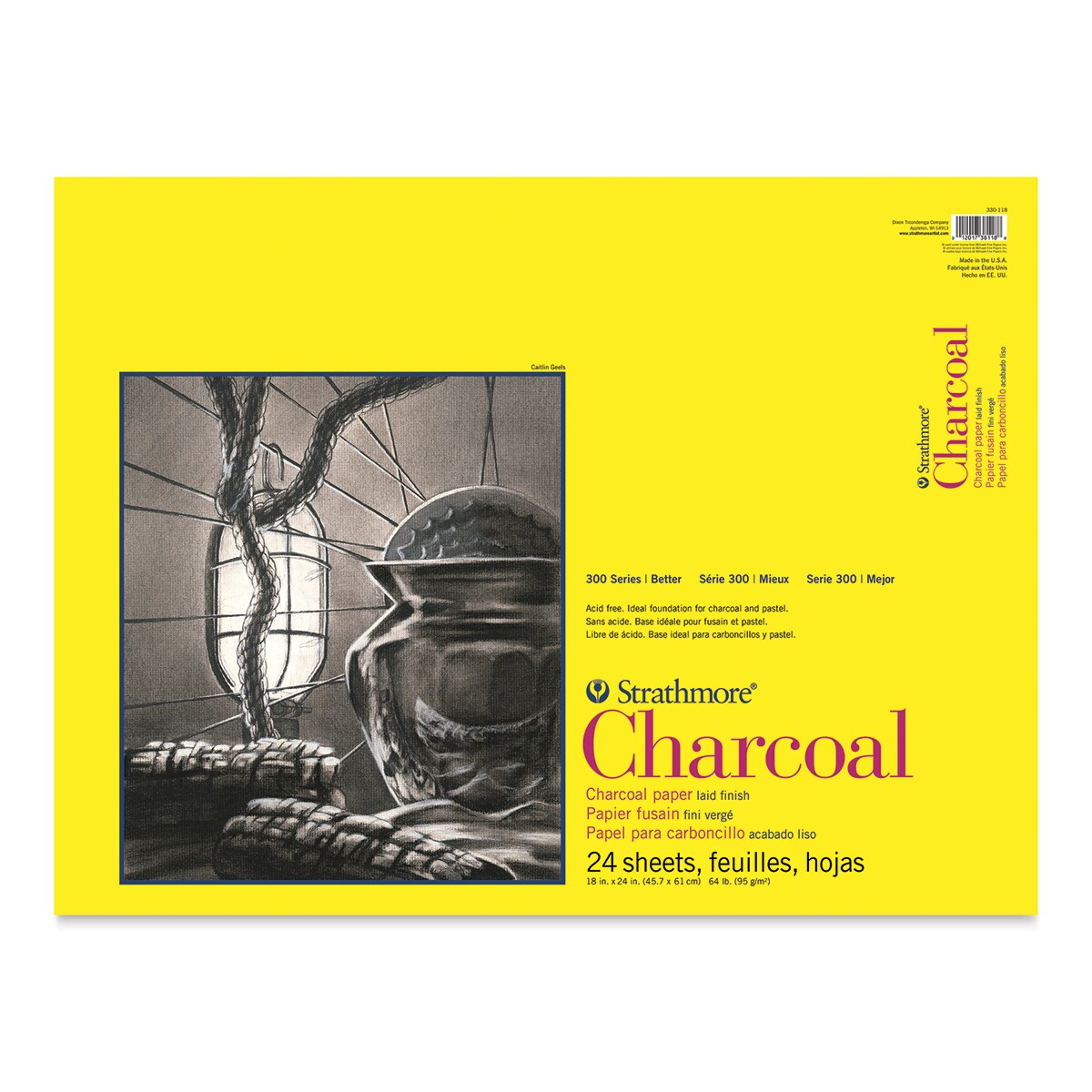 Strathmore 300 Series Charcoal Pad - 18&#x22; x 24&#x22;, Glue Bound, 24 sheets, 64 lb (95 gsm)