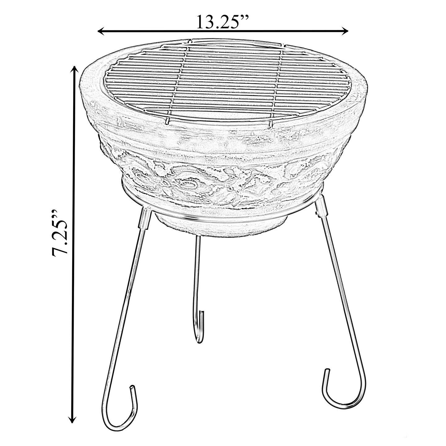 Outdoor Small Red and Gray Clay Grill Accent Design Charcoal Burning Fire Pit with Sturdy Metal Stand, Barbecue, Cocktail Party, Family Gathering, Cozy Nights Fire Pit