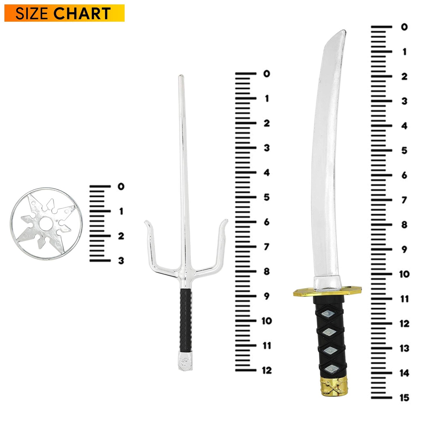 Ninja Weapons Toy Set - Fighting Warrior Weapon Costume Set with Katana Swords, Sai Daggers, and Shuriken Stars - 6 Pieces