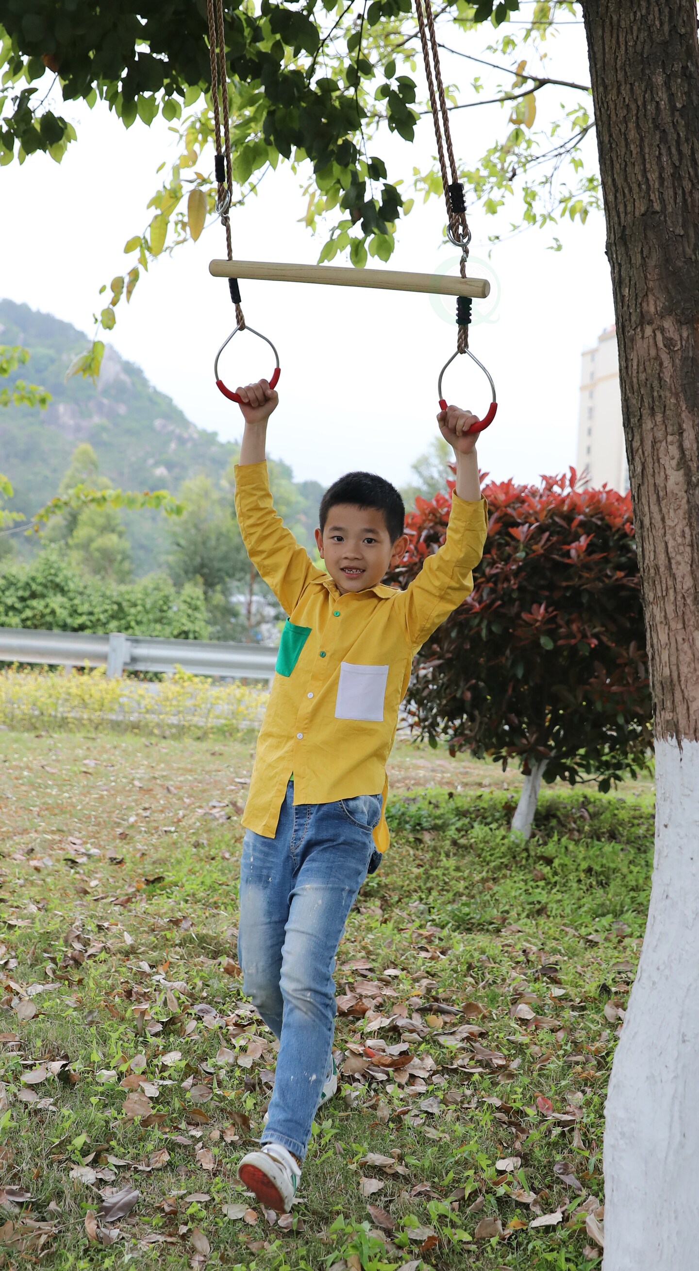 Kids Trapeze Swing Bar with Rings with Hanging Ropes