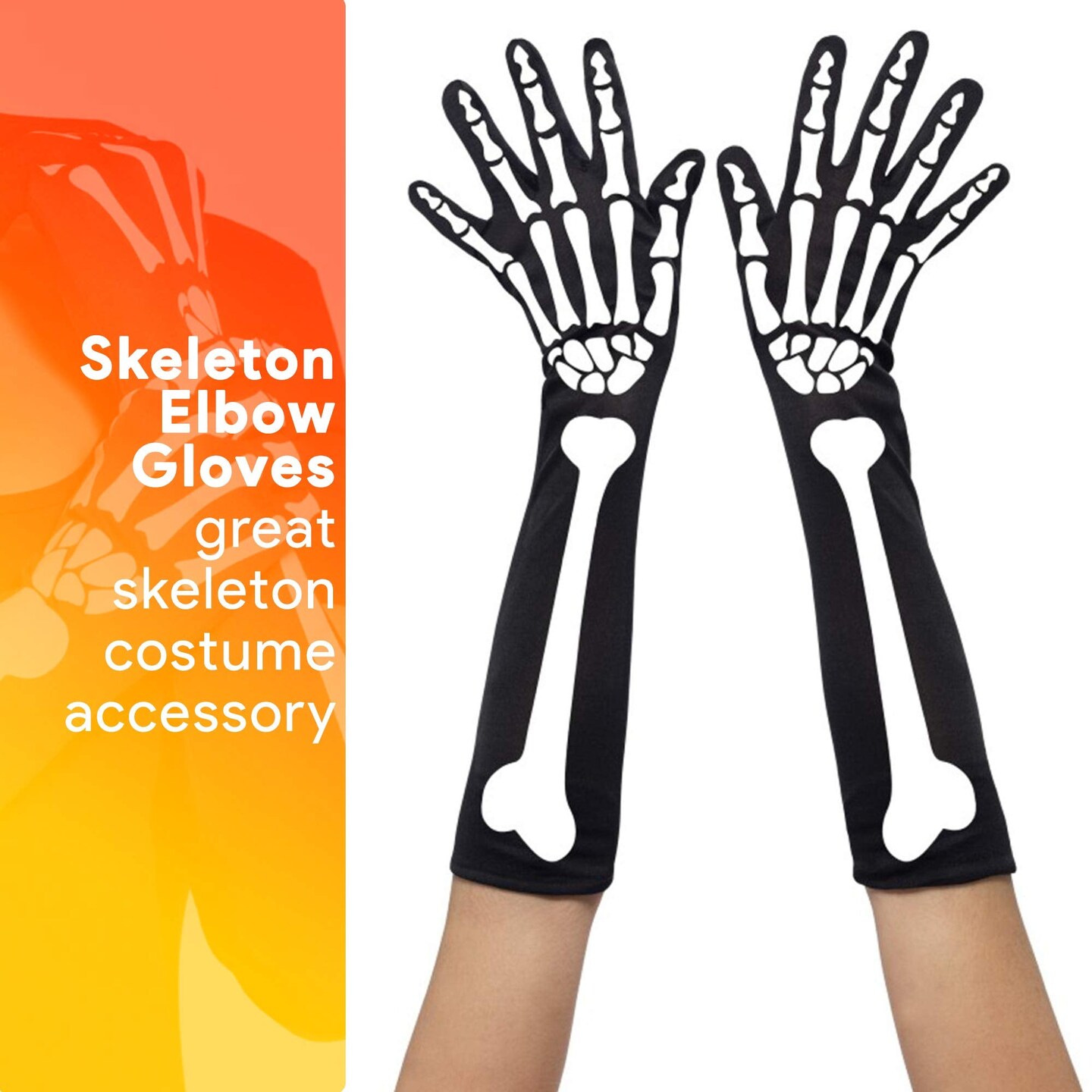 Long Black Skull Elbow Gloves For Women - Halloween Costume Accessory And Cosplay Gloves