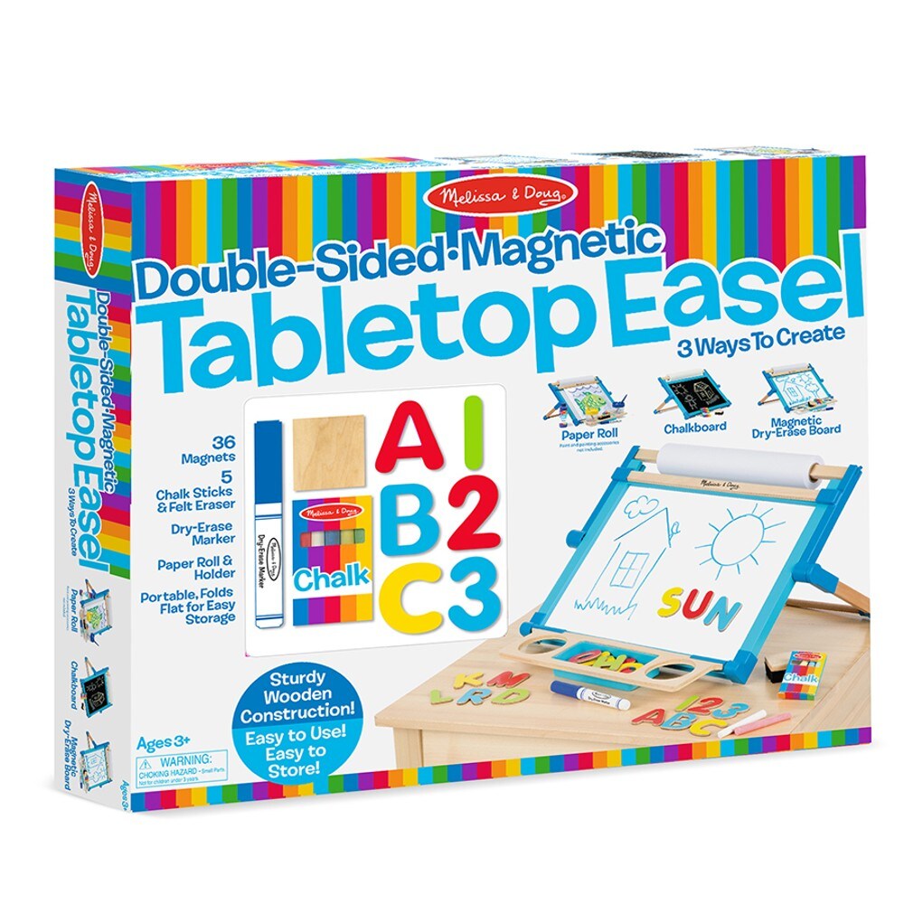 Melissa &#x26; Doug Double Sided Magnetic Tabletop Art Easel Dry Erase Chalk Board