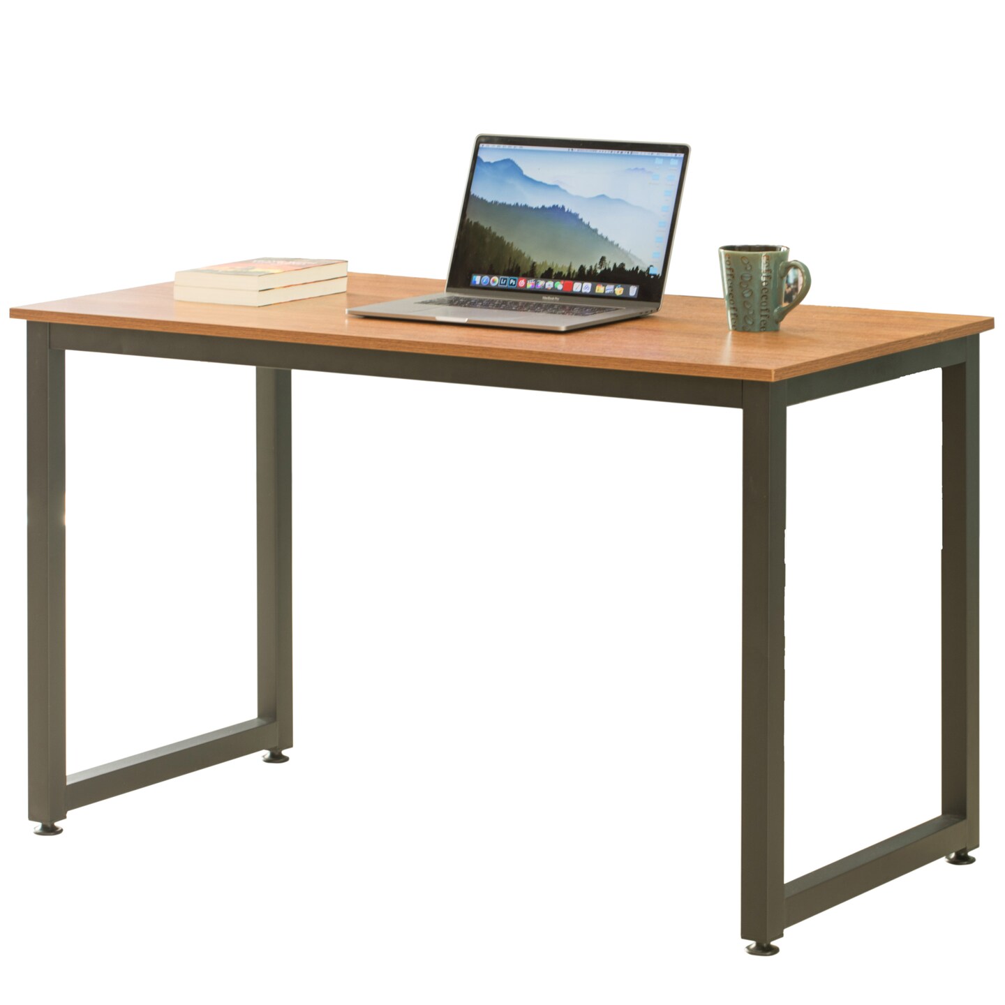 Wooden Writing Desk Homes Office Table with Sturdy Metal Frame
