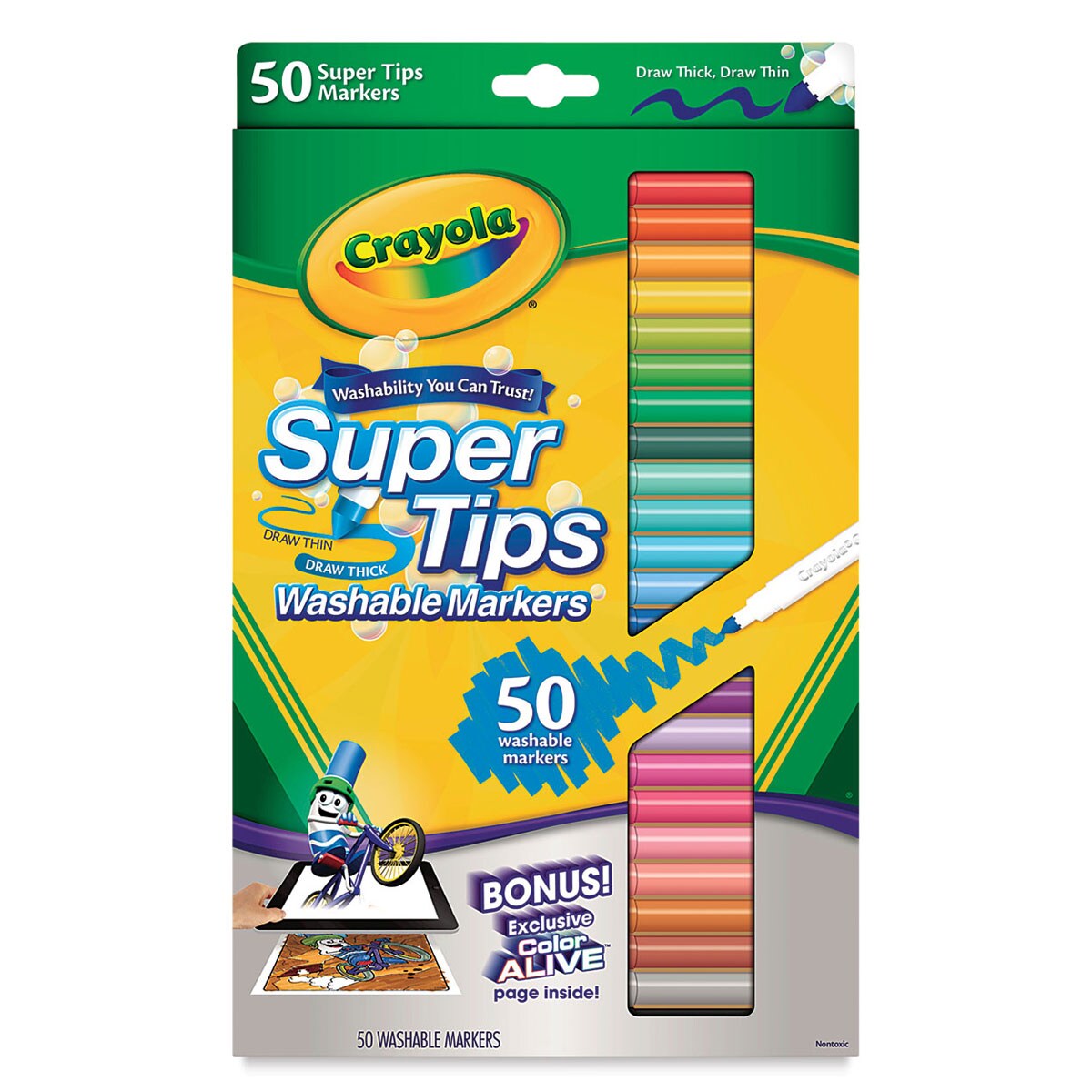 Crayola Super Tips Washable Marker Set - Assorted Colors, Fine Line, Set of 50