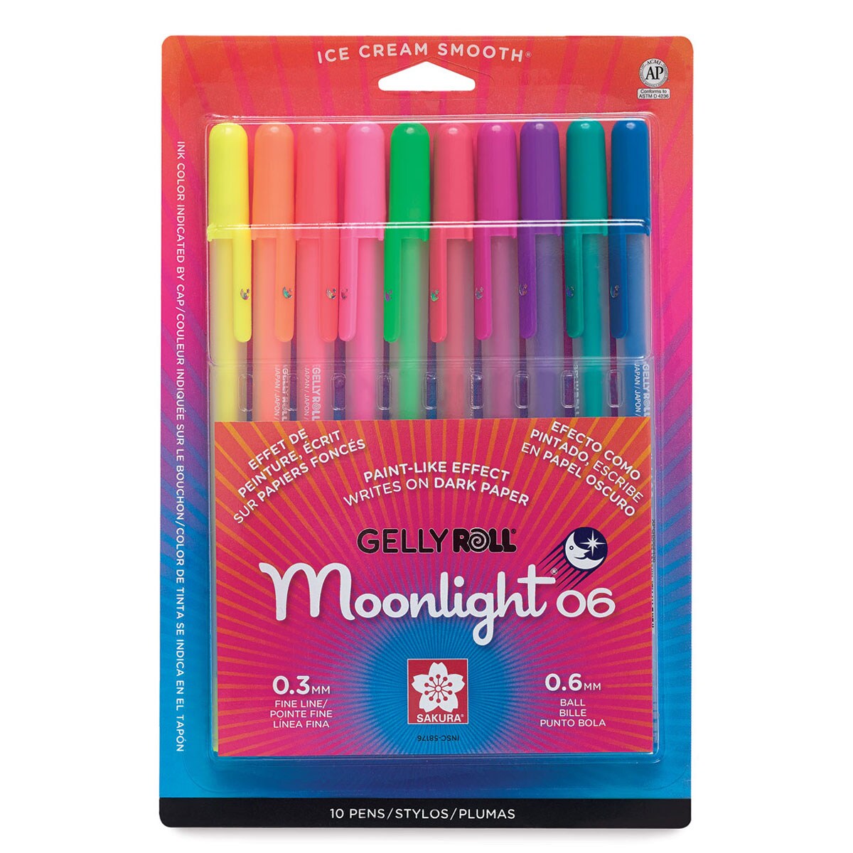 Sakura Gelly Roll Moonlight Pens - Fluorescent Assorted Colors, Set of 10, Fine Point