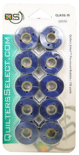 Quilters Select 0358 Navy Satin Pre wound Bobbins for Class 15 Sewing Machines