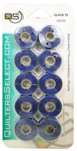 Quilters Select 0358 Navy Satin Pre wound Bobbins for Class 15 Sewing  Machines