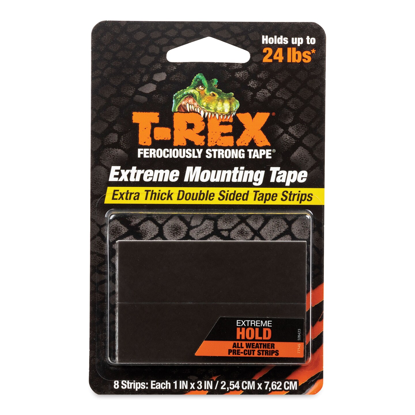 T-Rex Extreme Hold Mounting Tape - Black, Pkg of 8, 1&#x22; x 3&#x22;