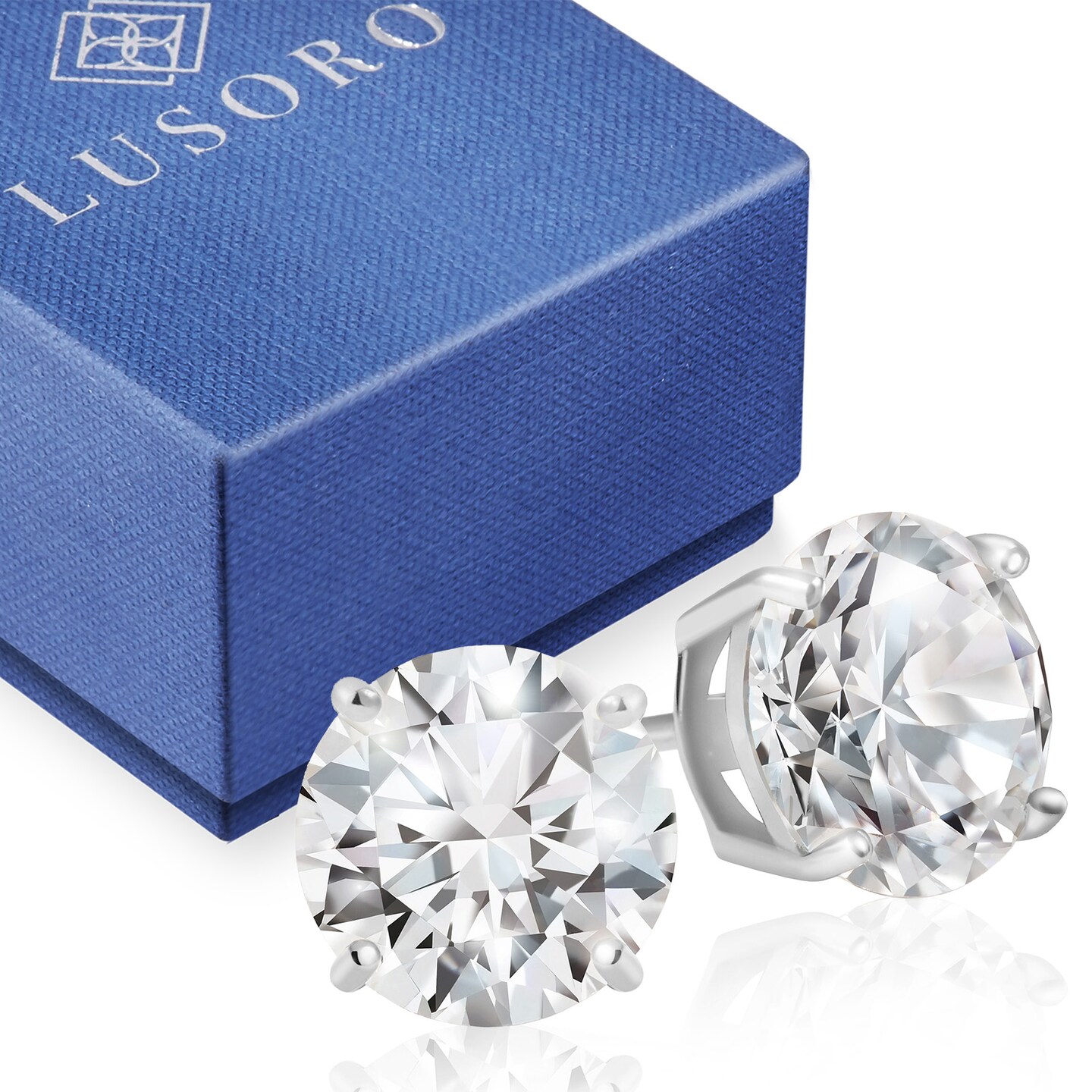 Lusoro Sterling Silver Round Cut AAA Cubic Zirconia Stud Earrings - 3 Carat Total Weight CZ