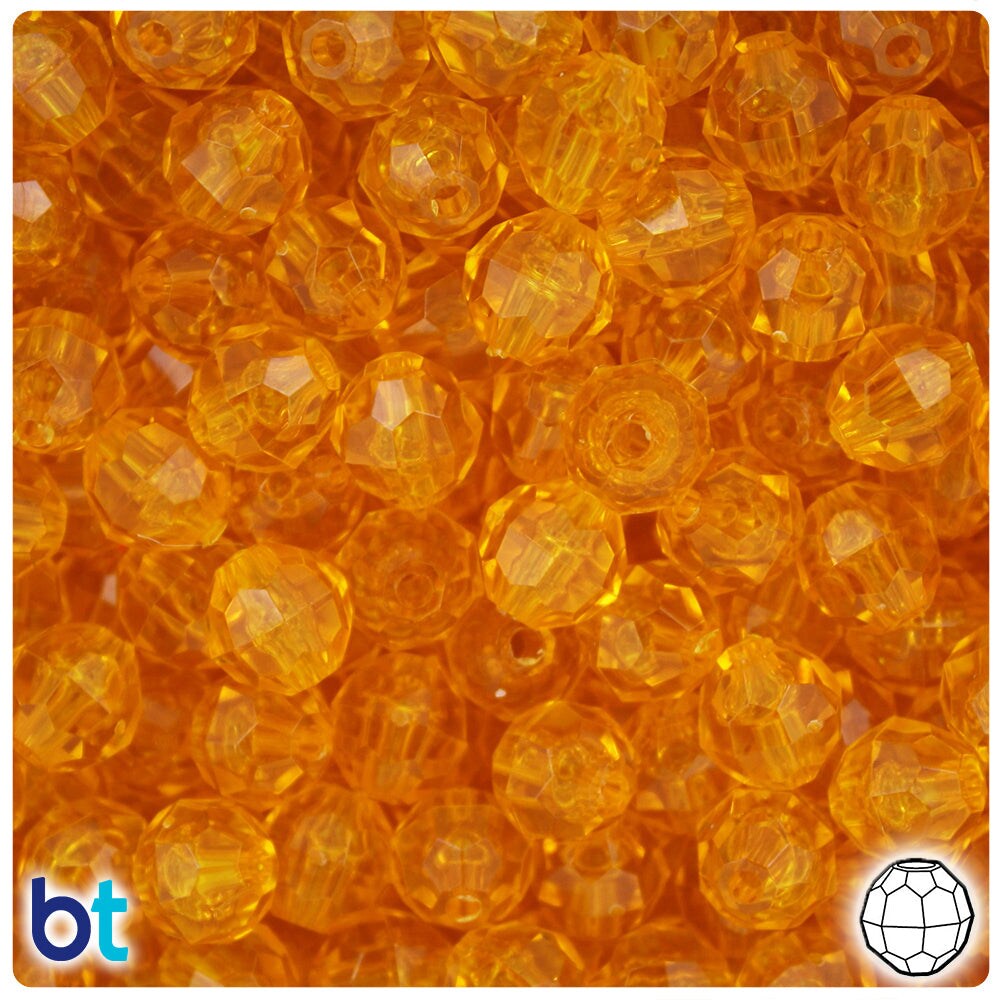 BeadTin Sun Gold Transparent 10mm Faceted Round Plastic Craft Beads (225pcs)