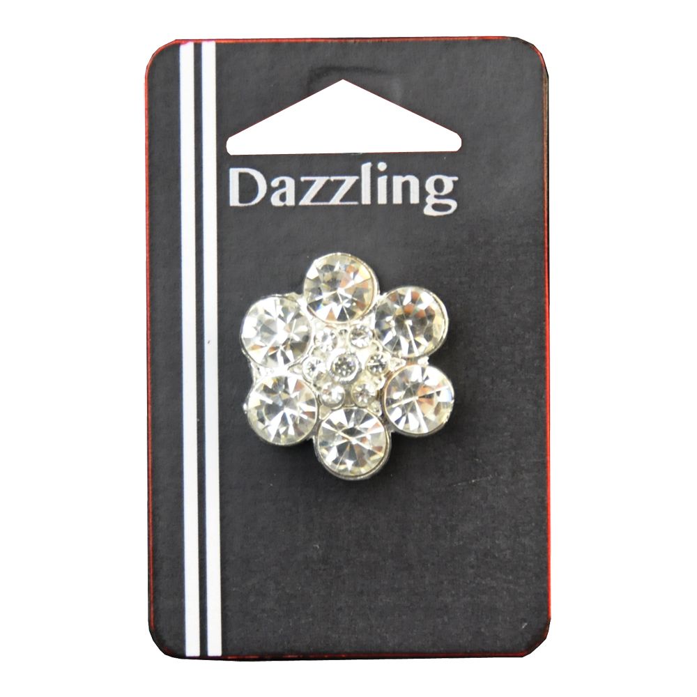 Belagio Rhinestone Shank Button, 1" Diameter, 1 Piece, Six-Stone Flower Design, Silver/Crystal