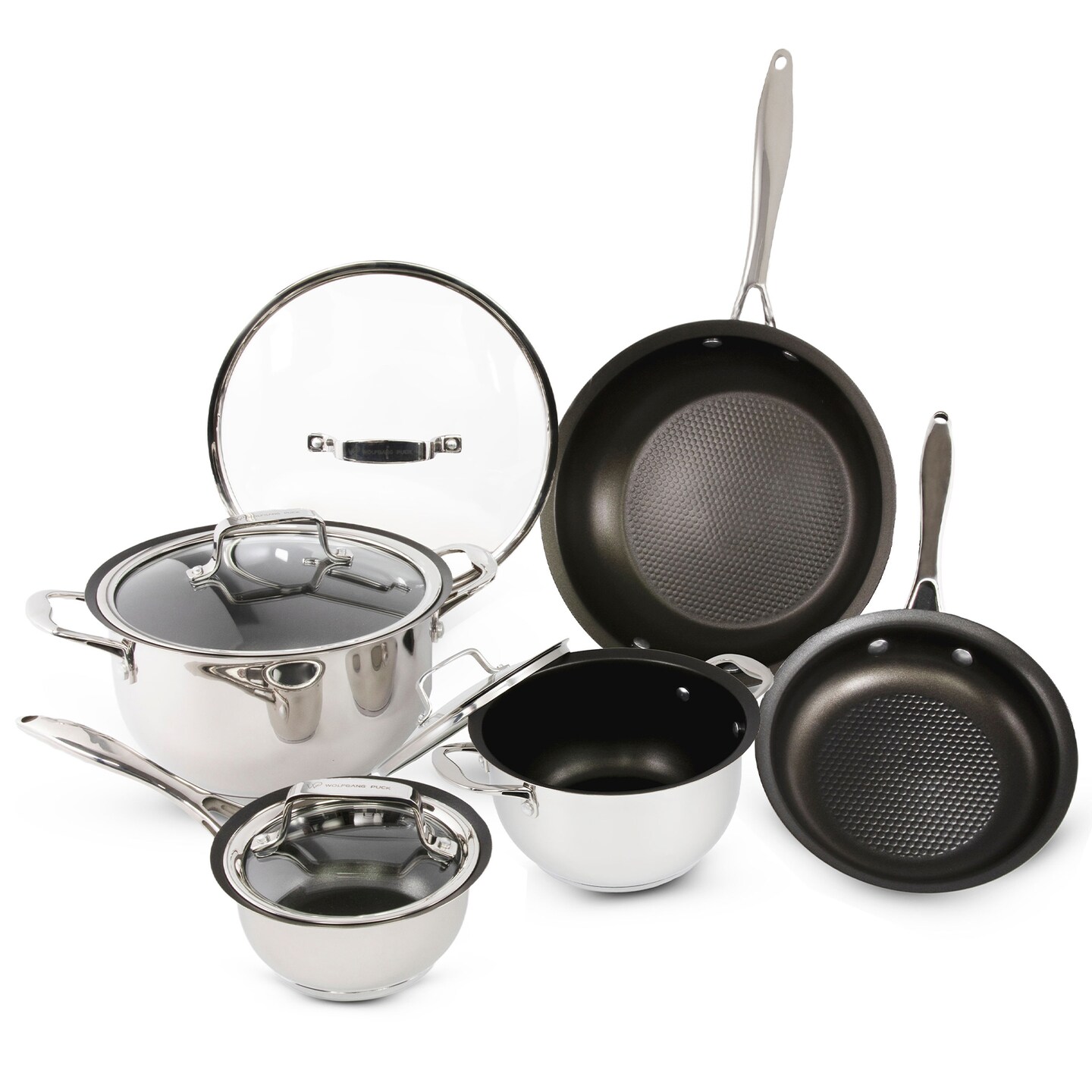 Wolfgang Puck 9-Piece Stainless Steel Cookware Set; Scratch-Resistant Non-Stick Coating
