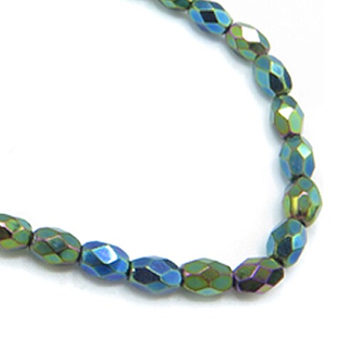 Peacock Faceted Olive Shaped Czech Glass Beads (1 strand/25 beads) (B616)