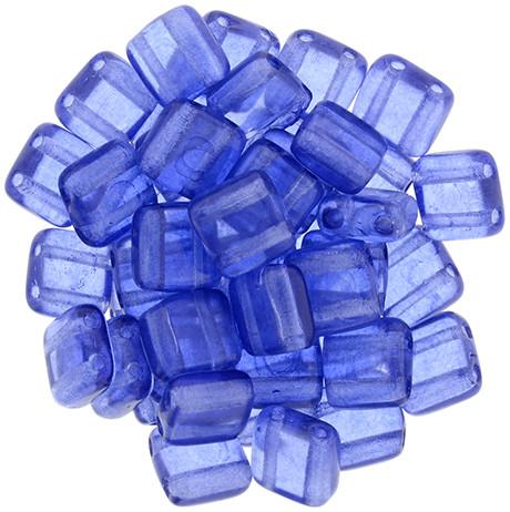 Czechmate 6mm Square Glass Czech Two Hole Tile Bead, Colortrends:Transparent Riverside