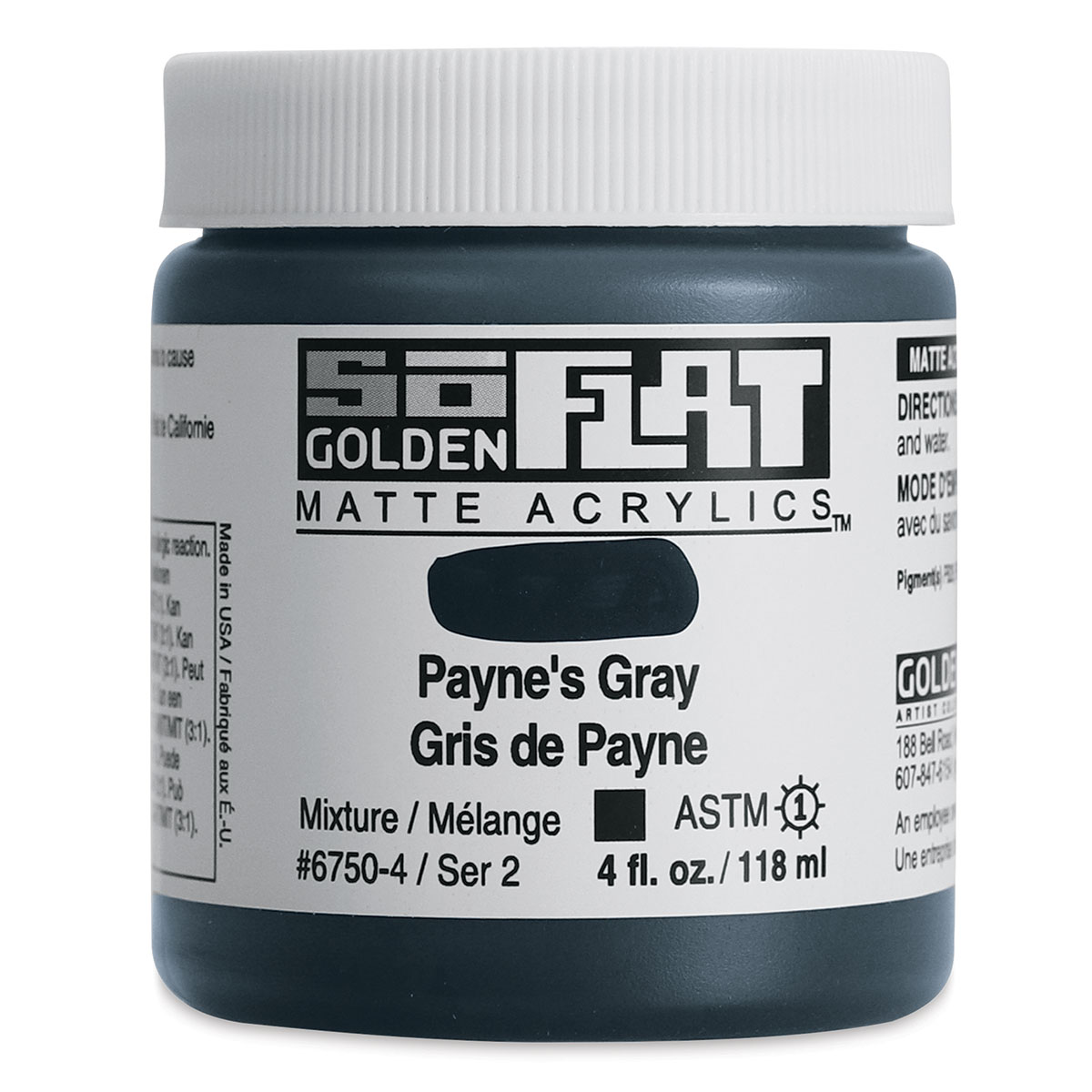 Golden SoFlat Matte Acrylic Paint - Payne&#x27;s Gray, 118 ml, Jar