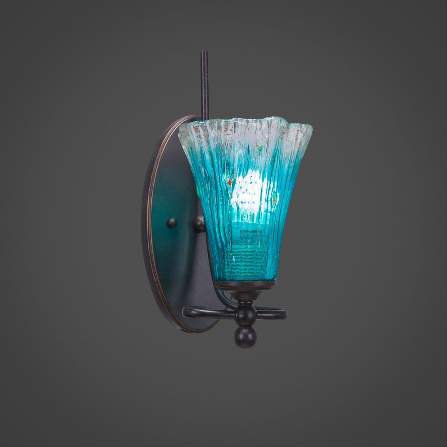Capri 1 Light Wall Sconce Shown In Dark Granite Finish With 5.5&#x22; Teal Crystal Glass